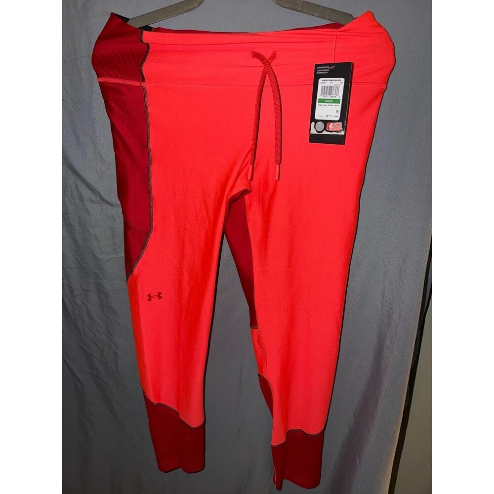 Under Armour Women's HeatGear Colorblock Ankle Leggings Large Red NWT 1370067